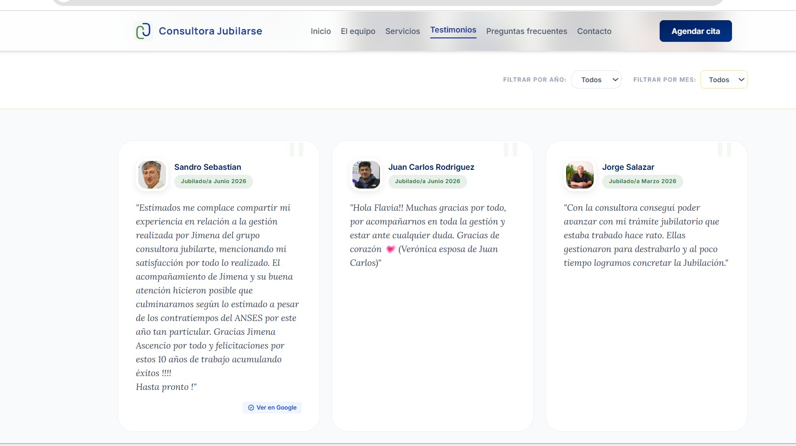 Testimonios del sitio de Consultora Jubilarse