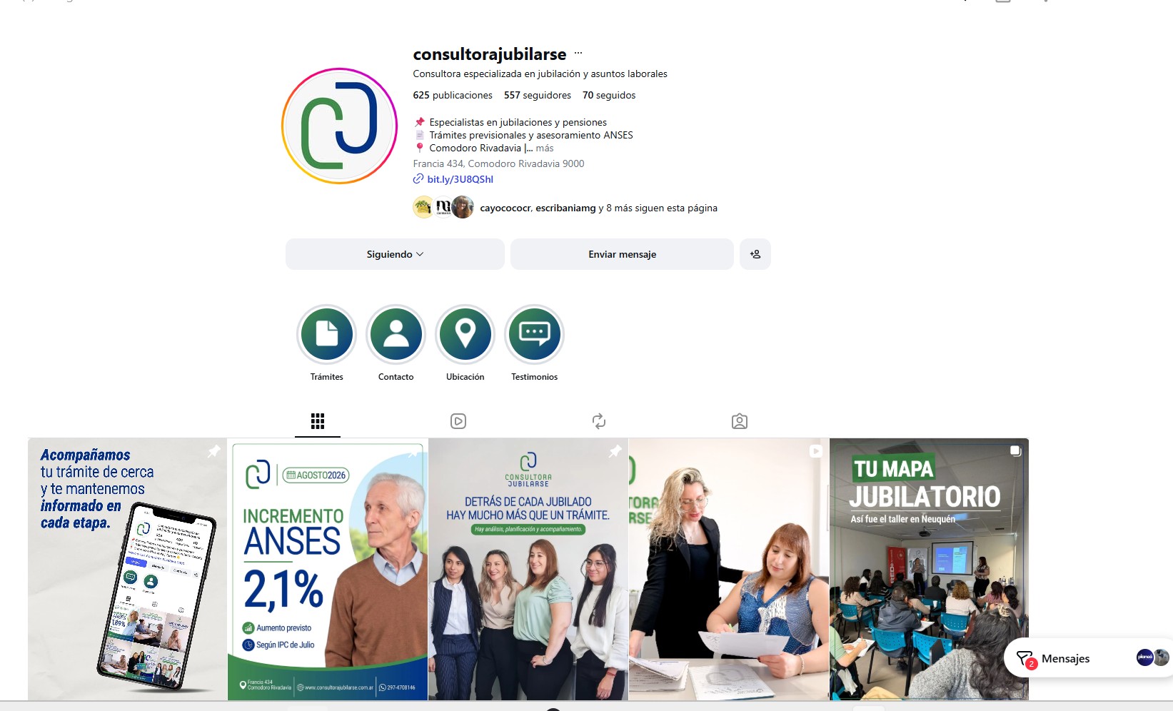 Perfil de Instagram de Consultora Jubilarse